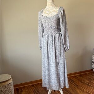 Elegant Muted Lilac Gray Floral Dress sz M